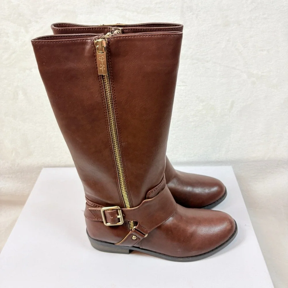 Jessica Simpson Girls Tall Riding Boots Kids Sz 2 Kingsley Brown‎ Faux Leather